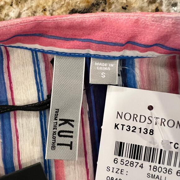 NWT KUT from the Kloth Kut Pink, Blue & White Stripe "Jasmine" Blouse - SIZE S - Picture 7 of 9
